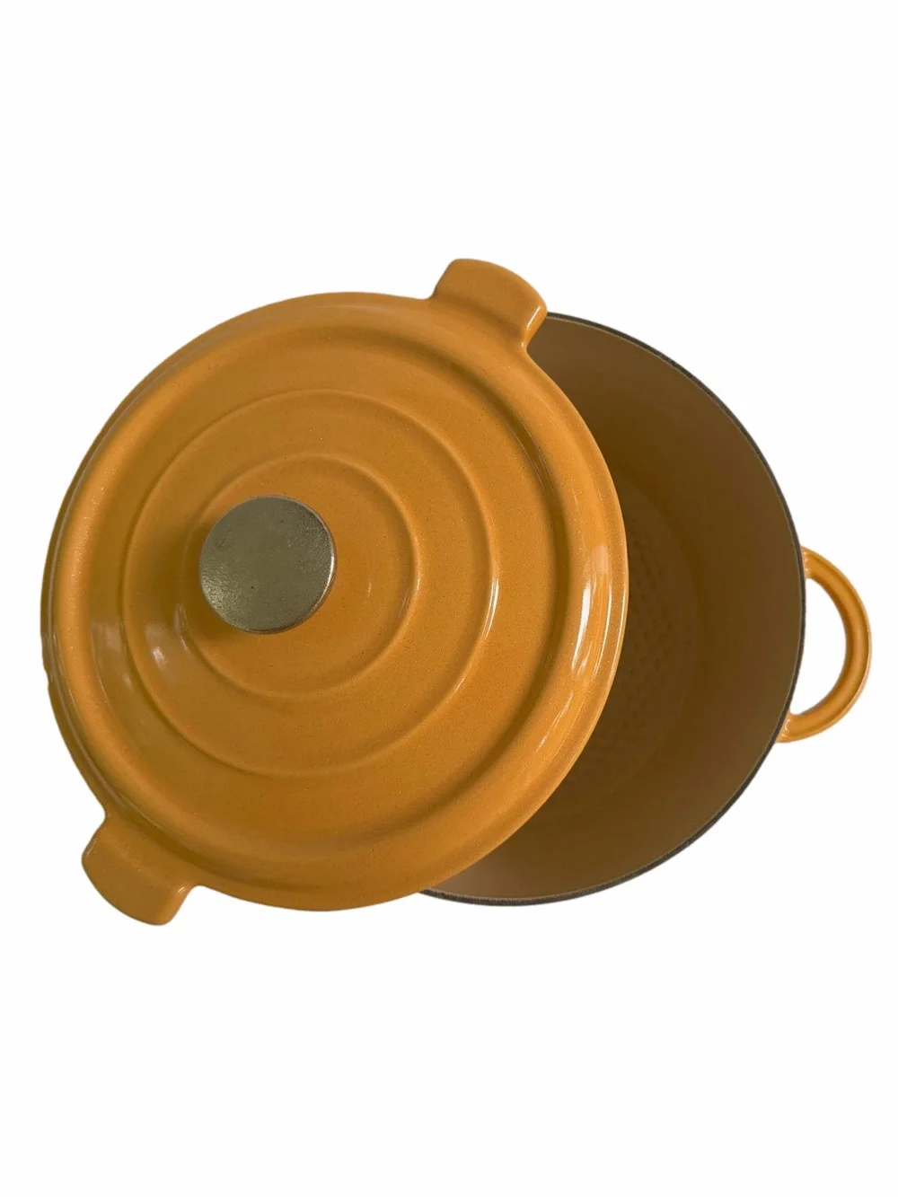 Vintage Staub Mustard Yellow Enameled Cast Iron Cocotte Pan Round Dutch Oven 5QT